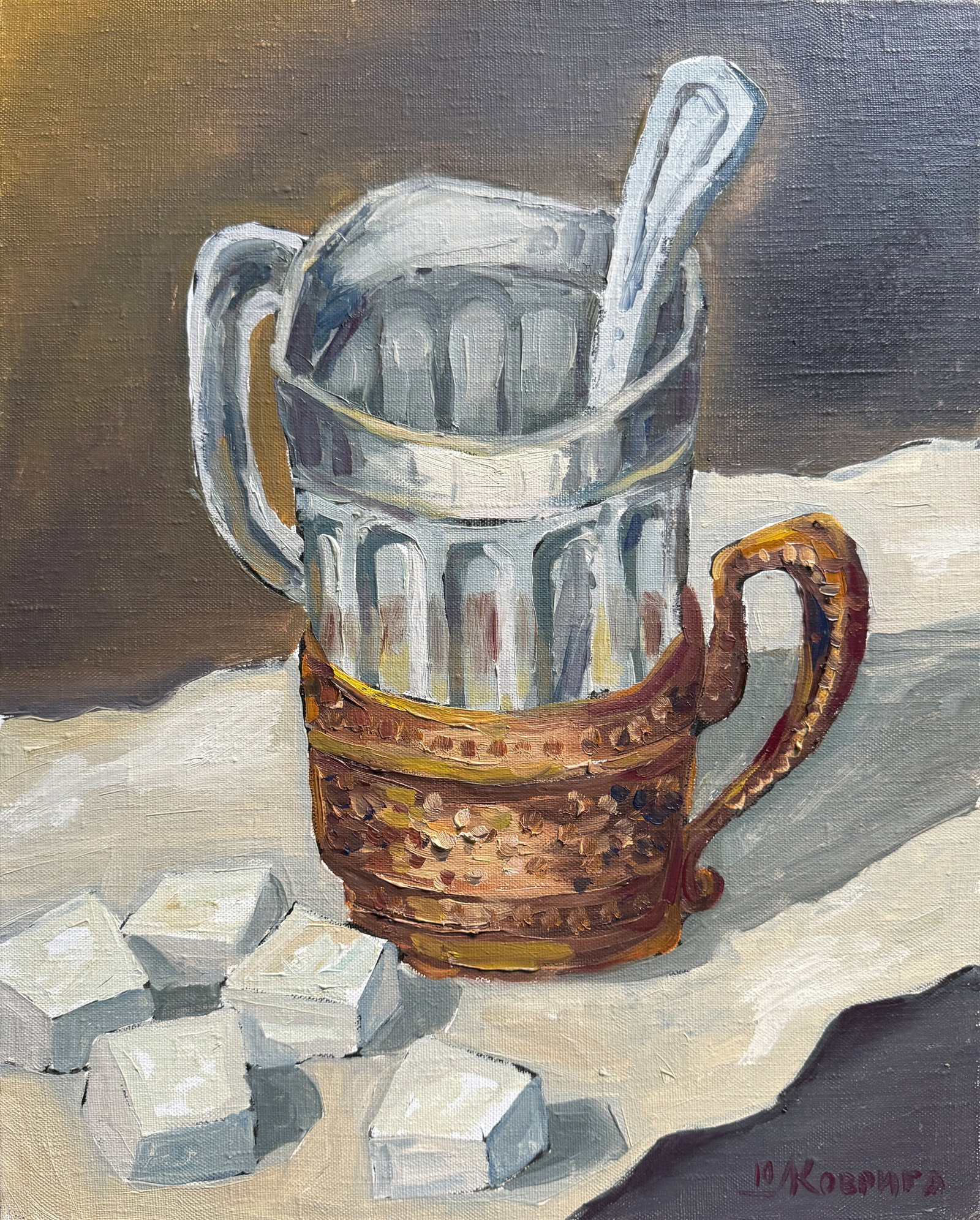 Oil painting with frame glass K. Leonid: 662KK Painter: K. Leonid S?ze: 50x40 cm/ 19.68x15.74 inches Components: oil, canvas Original painting CONDITION: exellent ERA:2010 ARTIST: Born in the village of Ostrov, what a beautiful name,