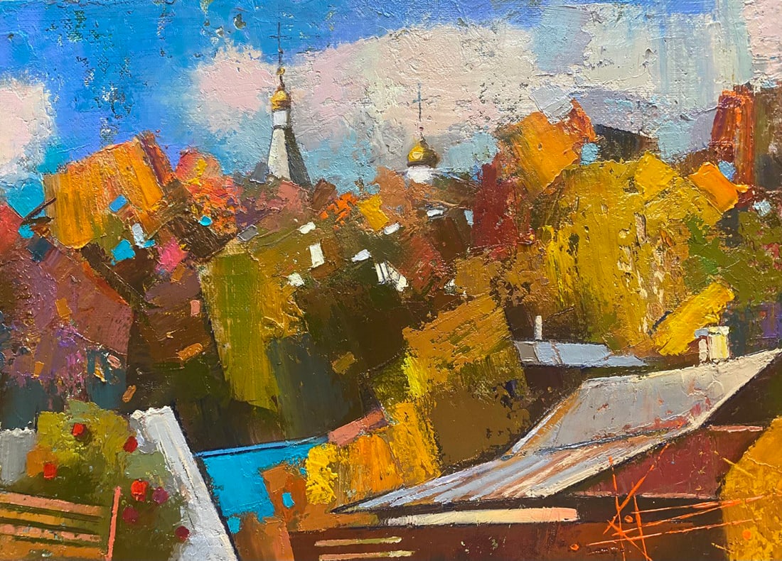 Abstract Oil painting Autumn Oksana Kyrylenko: 174KOR Painter: Oksana Kyrylenko S?ze: 30x40 cm/11,89x15,74 inches Components: oil, canvas, Original painting from our collection ERA:2025 Oksana Ivanivna was born on May 11, 1961 in the city of
