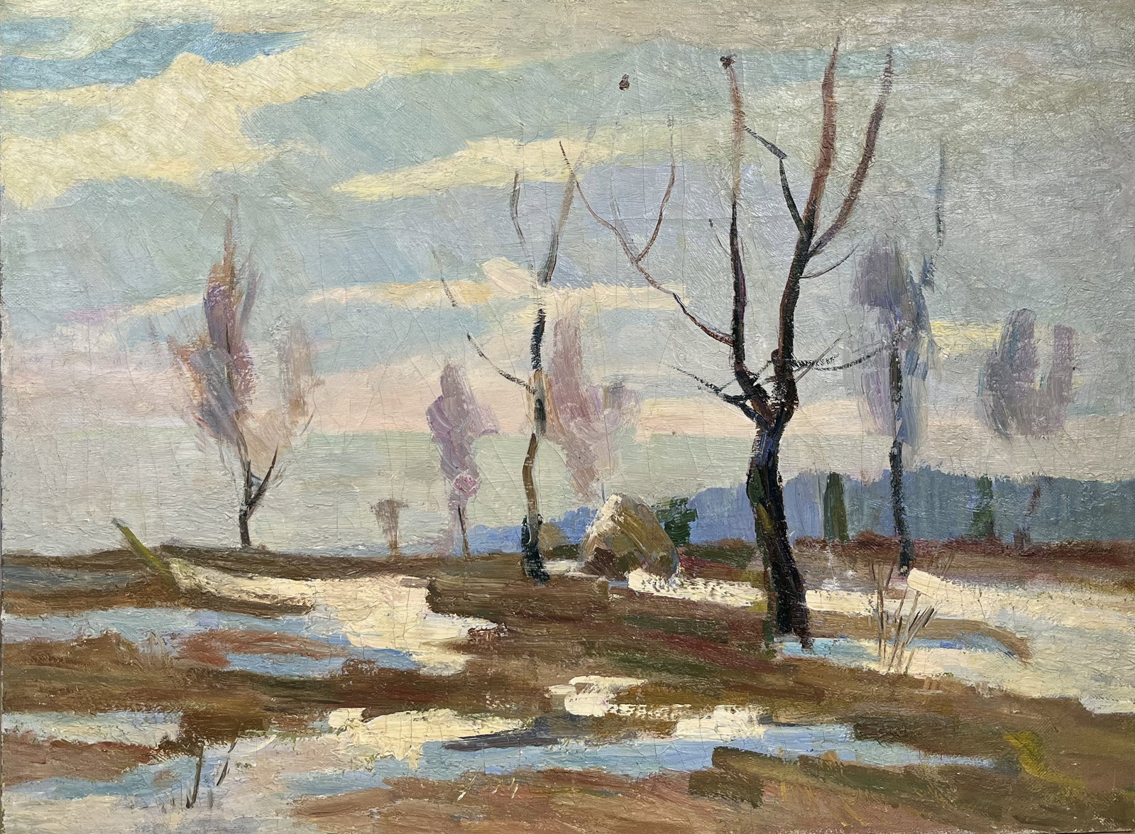 Oil painting Cold March Kogan-Shatz: 130??Duk Painter: Kogan-Shatz S?ze: 60x80 cm/23,62x31,49 inches Components: oil, canvas Original painting from our collection ERA: Short information: Matvei Borisovich Kogan-Shats was a Soviet Ukraini