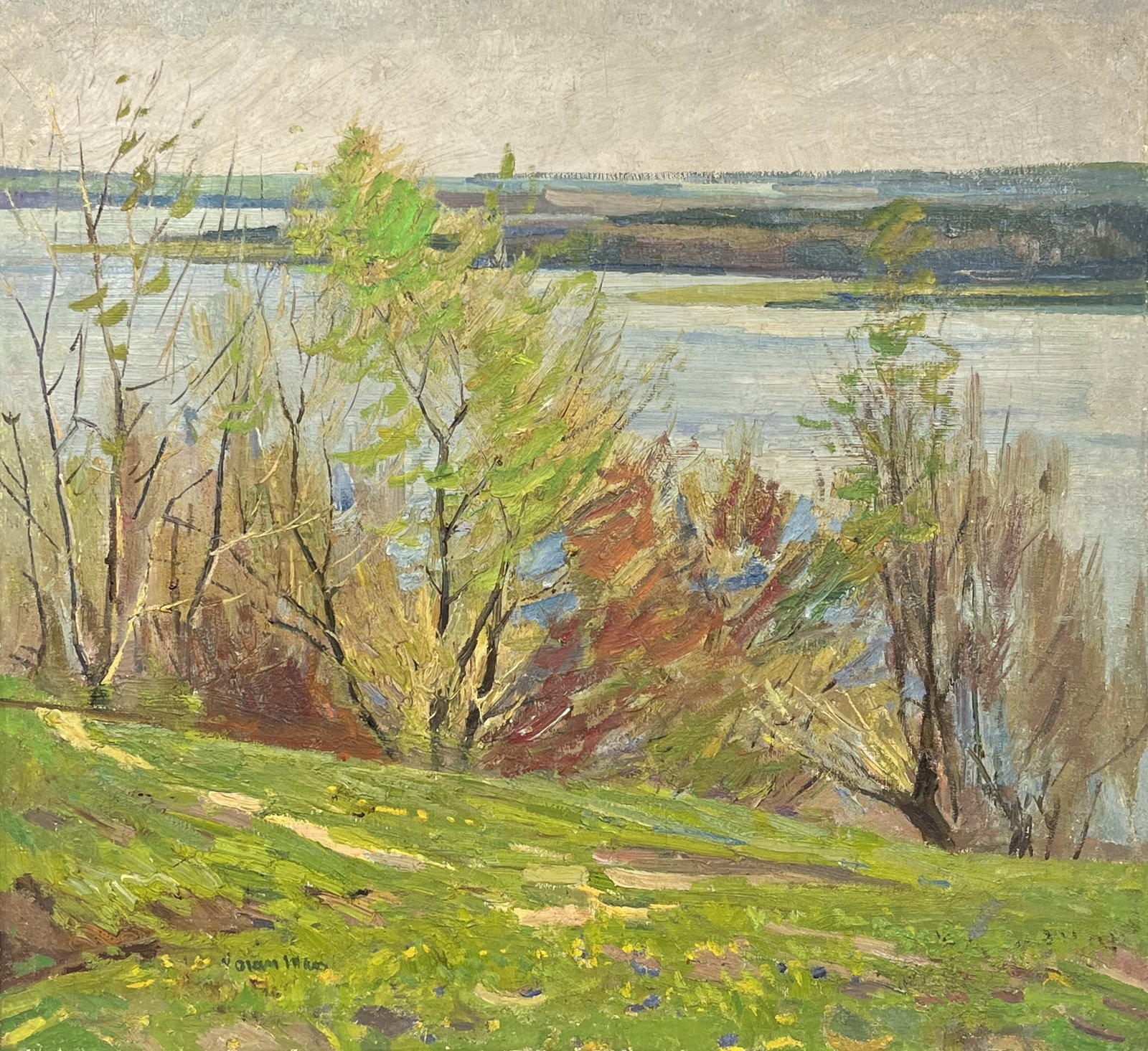 Oil painting Beginning of autumn Kogan-Shatz: 142??Duk Painter: Kogan-Shatz S?ze: 64x69 cm/25,19x27,16 inches Components: oil, canvas Original painting from our collection ERA: Short information: Matvei Borisovich Kogan-Shats was a Soviet Ukraini