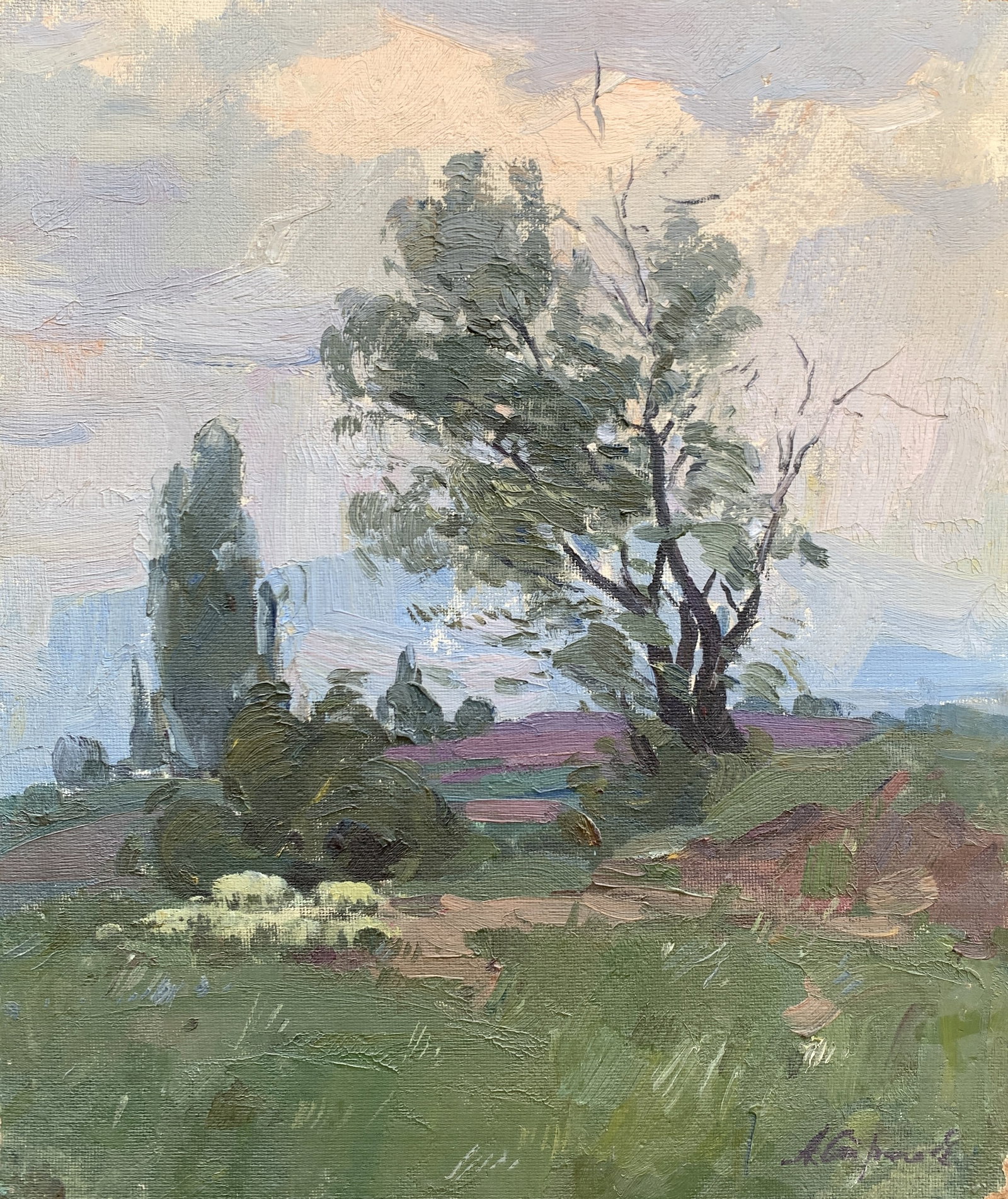 Oil painting Spring evening Strelov A.: 178AADuk Painter: Strelov A. S?ze: 54x45.5 cm/21.25x17.91 inches Components: oil, cardboard Original painting from our collection ERA: 1985 Short information: Crimean painter. Landscape painter. Strel