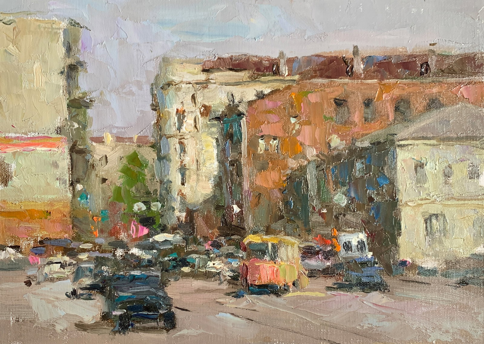 Oil painting traffic jam Sergey Ivanovich Animov: 353DDD Painter: Sergey Ivanovich Animov S?ze: 26x36 cm/10.23x14.17 inches Components: canvas, oil Original painting from our collection ERA: modern About the artist: Serhiy Ivanovych was born on May