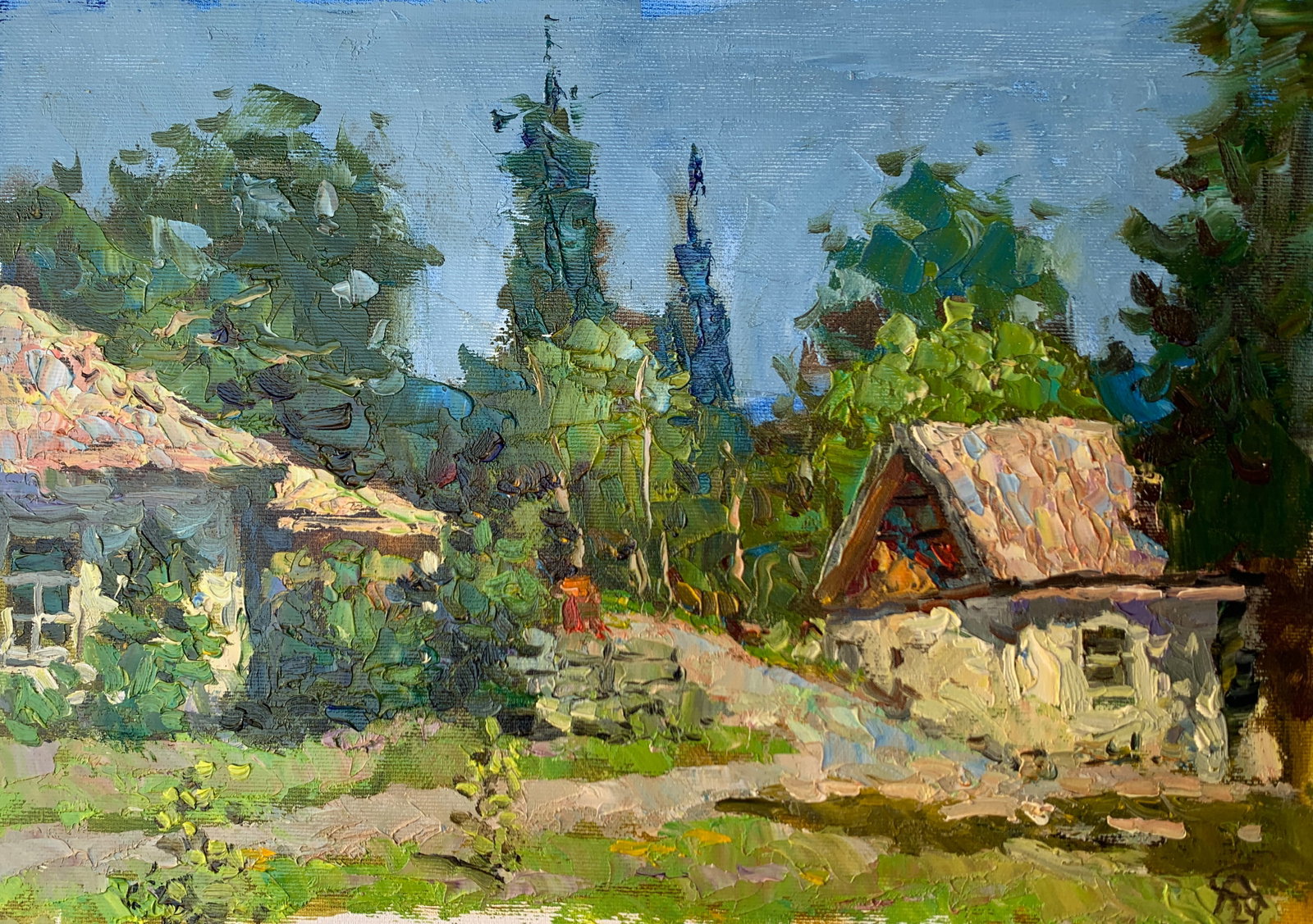 Oil painting rural huts Sergey Ivanovich Animov: 369DDD Painter: Sergey Ivanovich Animov S?ze: 26x38 cm/10.23x14.96 inches Components: canvas, oil Original painting from our collection ERA: modern About the artist: Serhiy Ivanovych was born on May
