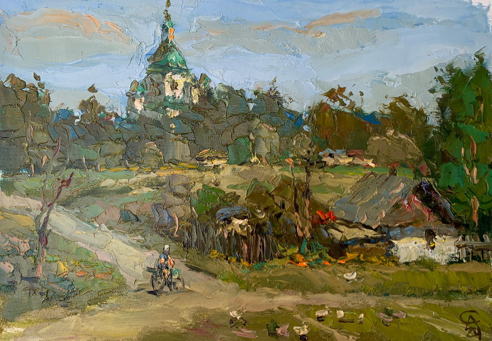 Oil painting Village outskirts Sergey Ivanovich Animov: 371DDD Painter: Sergey Ivanovich Animov S?ze: 26x38 cm/10.23x14.96 inches Components: canvas, oil Original painting from our collection ERA: modern About the artist: Serhiy Ivanovych was born on May