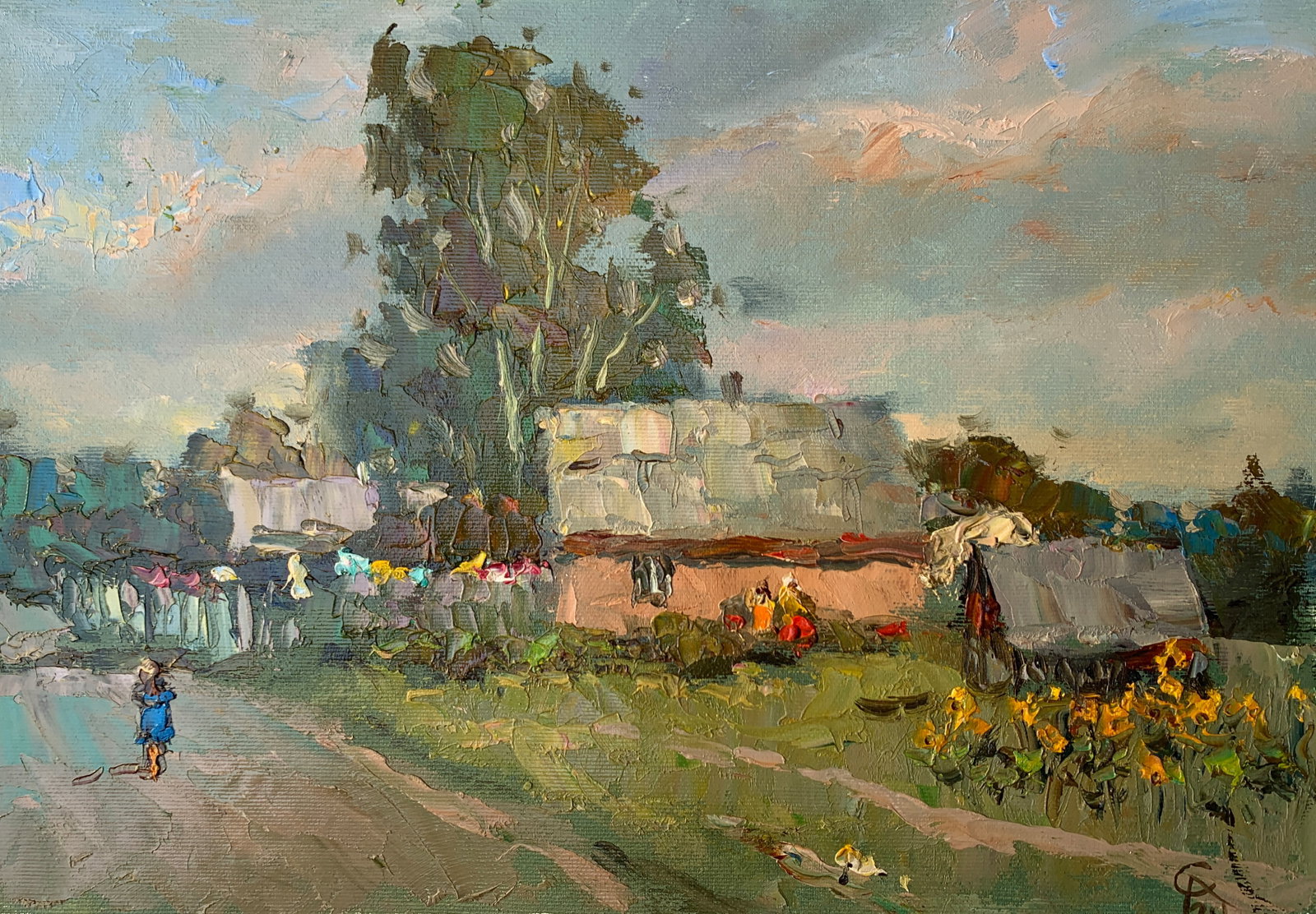 Oil painting Village street Sergey Ivanovich Animov: 372DDD Painter: Sergey Ivanovich Animov S?ze: 26x38 cm/10.23x14.96 inches Components: canvas, oil Original painting from our collection ERA: modern About the artist: Serhiy Ivanovych was born on May 1