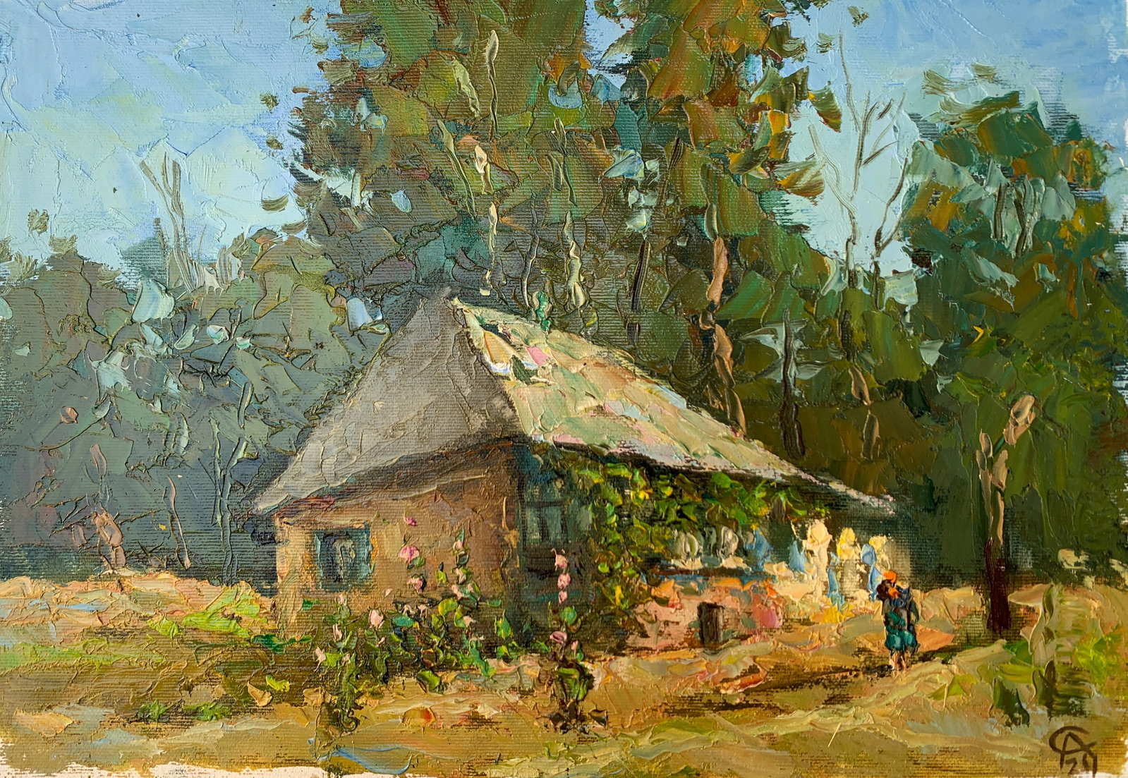 Oil painting grandmother's house Sergey Ivanovich Animov: 376DDD Painter: Sergey Ivanovich Animov S?ze: 27x38 cm/10.62x14.96 inches Components: canvas, oil Original painting from our collection ERA: modern About the artist: Serhiy Ivanovych was born on May 1