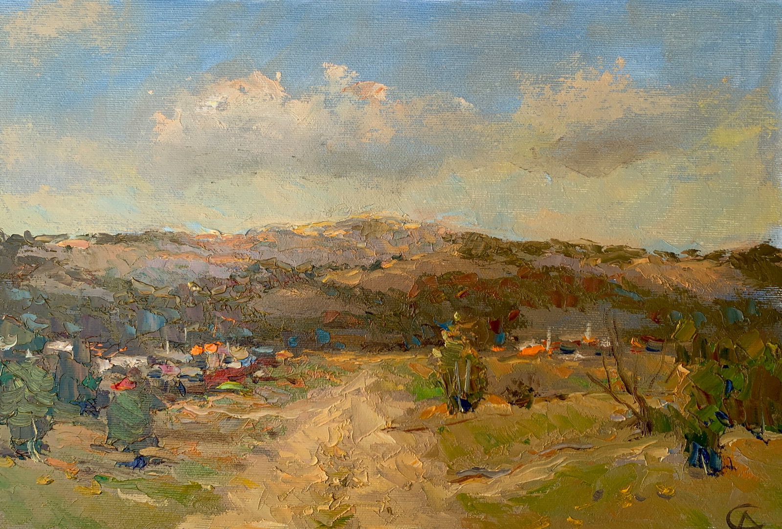 Oil painting On the road Sergey Ivanovich Animov: 379DDD Painter: Sergey Ivanovich Animov S?ze: 26x38 cm/10.23x14.96 inches Components: canvas, oil Original painting from our collection ERA: modern About the artist: Serhiy Ivanovych was born on May