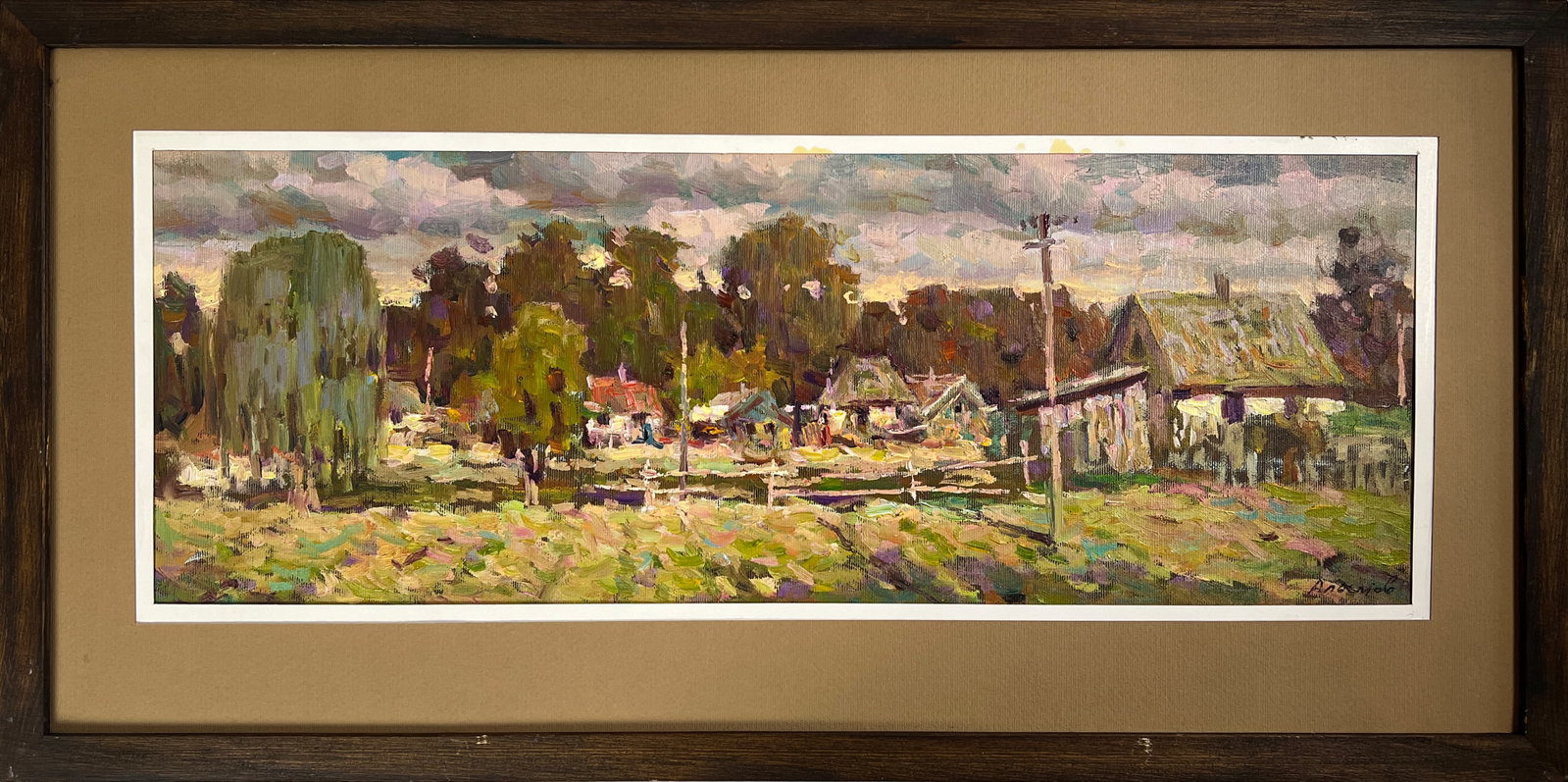 Oil painting village vegetable garden Sergey Ivanovich Animov: 390DDD Painter: Sergey Ivanovich Animov S?ze: 23x60 cm/ 9.05x23.62 inches Components: canvas, oil Original painting from our collection ERA: 2017 About the artist: Serhiy Ivanovych was born on May 12,