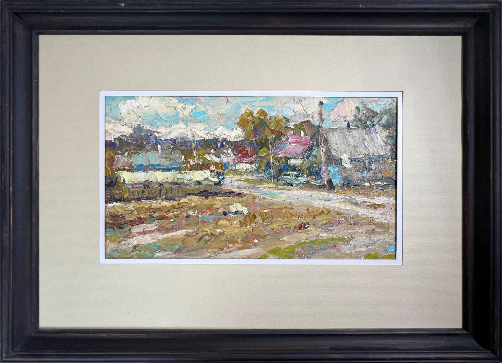 Oil painting village street Sergey Ivanovich Animov: 393DDD Painter: Sergey Ivanovich Animov S?ze: 23x39 cm/ 9.05x15.35 inches Components: canvas, oil Original painting from our collection ERA: modern About the artist: Serhiy Ivanovych was born on May 1