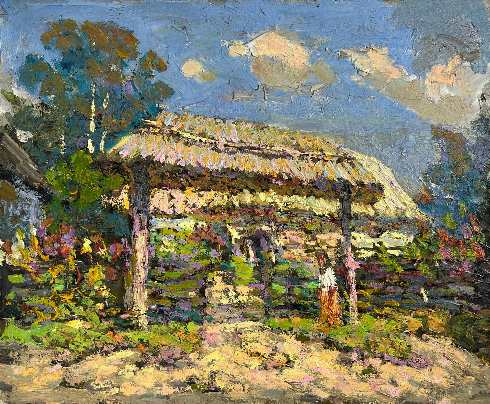 Oil painting Village garden Sergey Ivanovich Animov: 396DDD Painter: Sergey Ivanovich Animov S?ze: 24.5x29.5 cm/ 9.64x11.61 inches Components: cardboard, oil Original painting from our collection ERA: modern About the artist: Serhiy Ivanovych was born o
