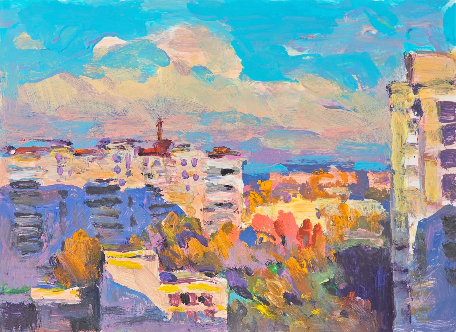 Acrylic painting the city of Ivano-Frankivsk Vyacheslav Petrovich Babac: 244BA Painter: Vyacheslav Petrovick Babac S?ze: 15x21 cm/ 5.9x8.26 inches Component: Acrylic, cardboard Original painting from our collection ERA: 2022 About the artist: Born on August 24, 1946 to the