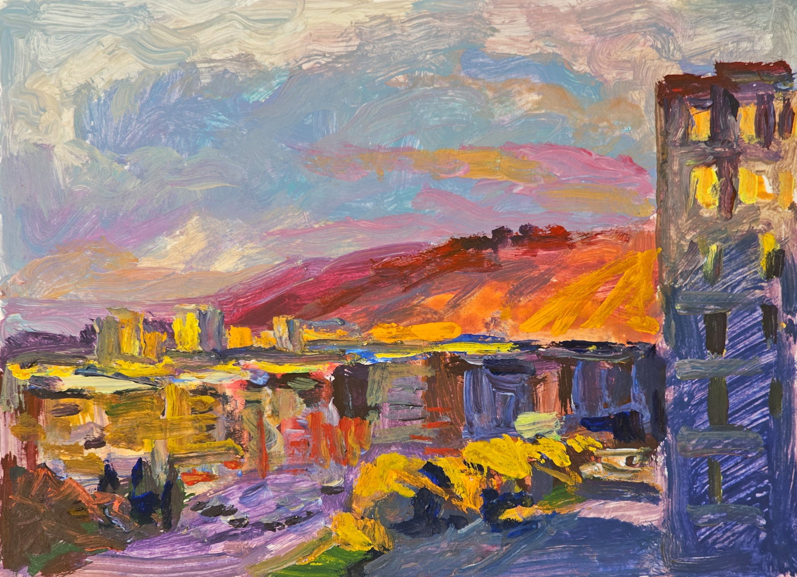 Acrylic painting the city of Ivano-Frankivsk Vyacheslav Petrovich Babac: 246BA Painter: Vyacheslav Petrovick Babac S?ze: 15x21 cm/ 5.9x8.26 inches Component: Acrylic, cardboard Original painting from our collection ERA: 2022 About the artist: Born on August 24, 1946 to the