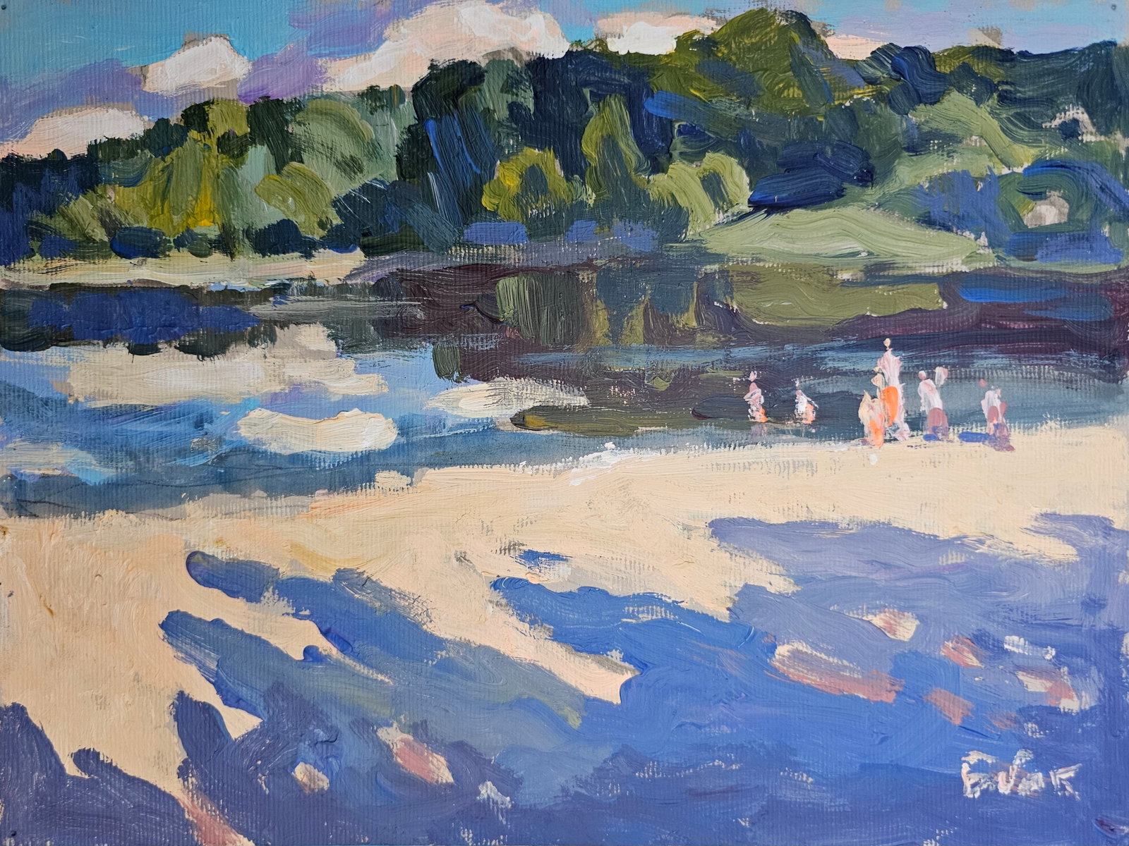 Acrylic painting on the river bank Vyacheslav Petrovich Babac: 250BA Painter: Vyacheslav Petrovick Babac S?ze: 21x28 cm/ 8.26x11.02 inches Components: Acrylic, cardboard Original painting from our collection ERA: 2024 About the artist: Born on August 24, 1946 to