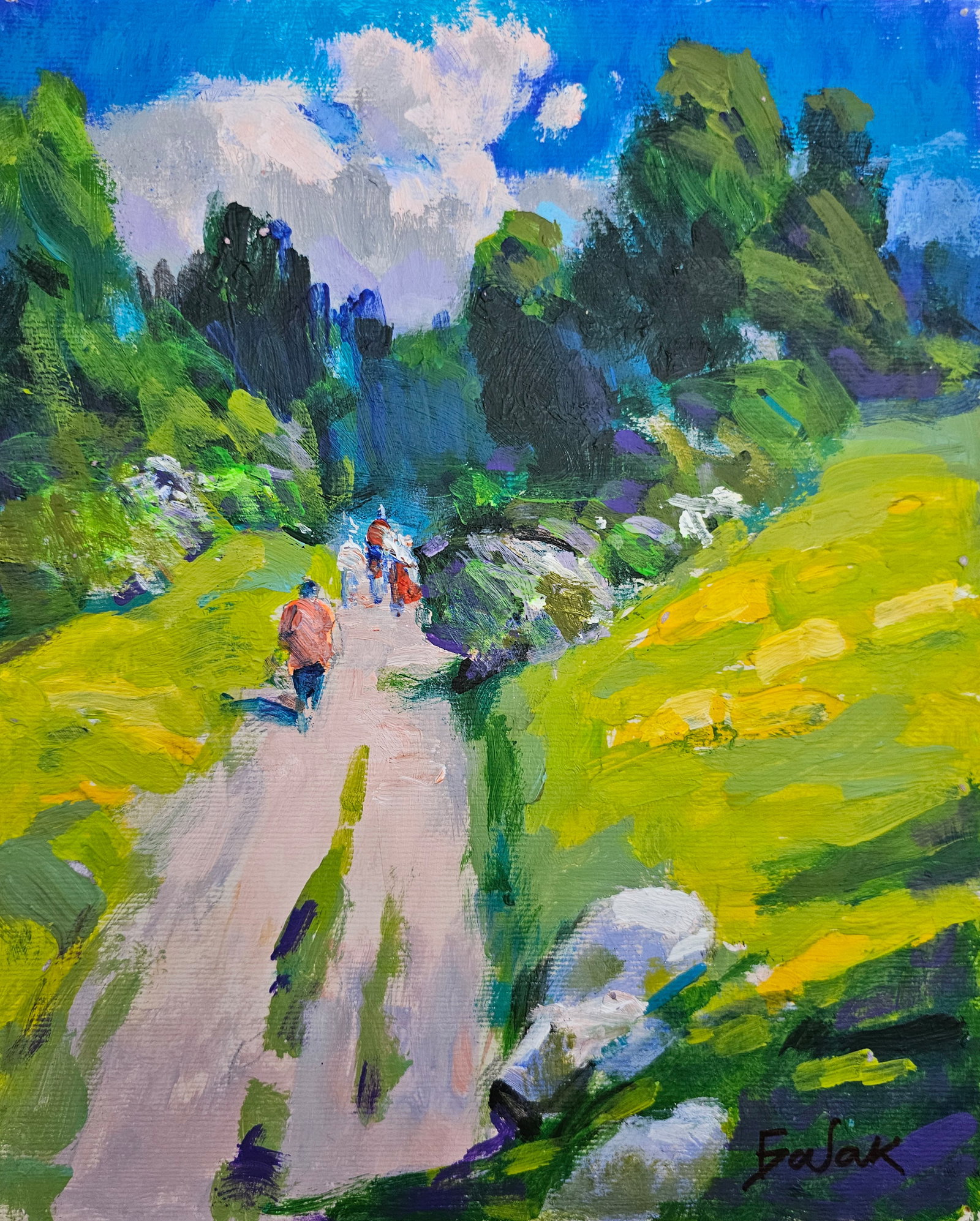 Acrylic painting on the way to the hills Vyacheslav Petrovich Babac: 258BA Painter: Vyacheslav Petrovick Babac S?ze: 25x20 cm/ 9.84x7.87 inches Components: Acrylic, cardboard Original painting from our collection ERA: 2024 About the artist: Born on August 24, 1946 to t