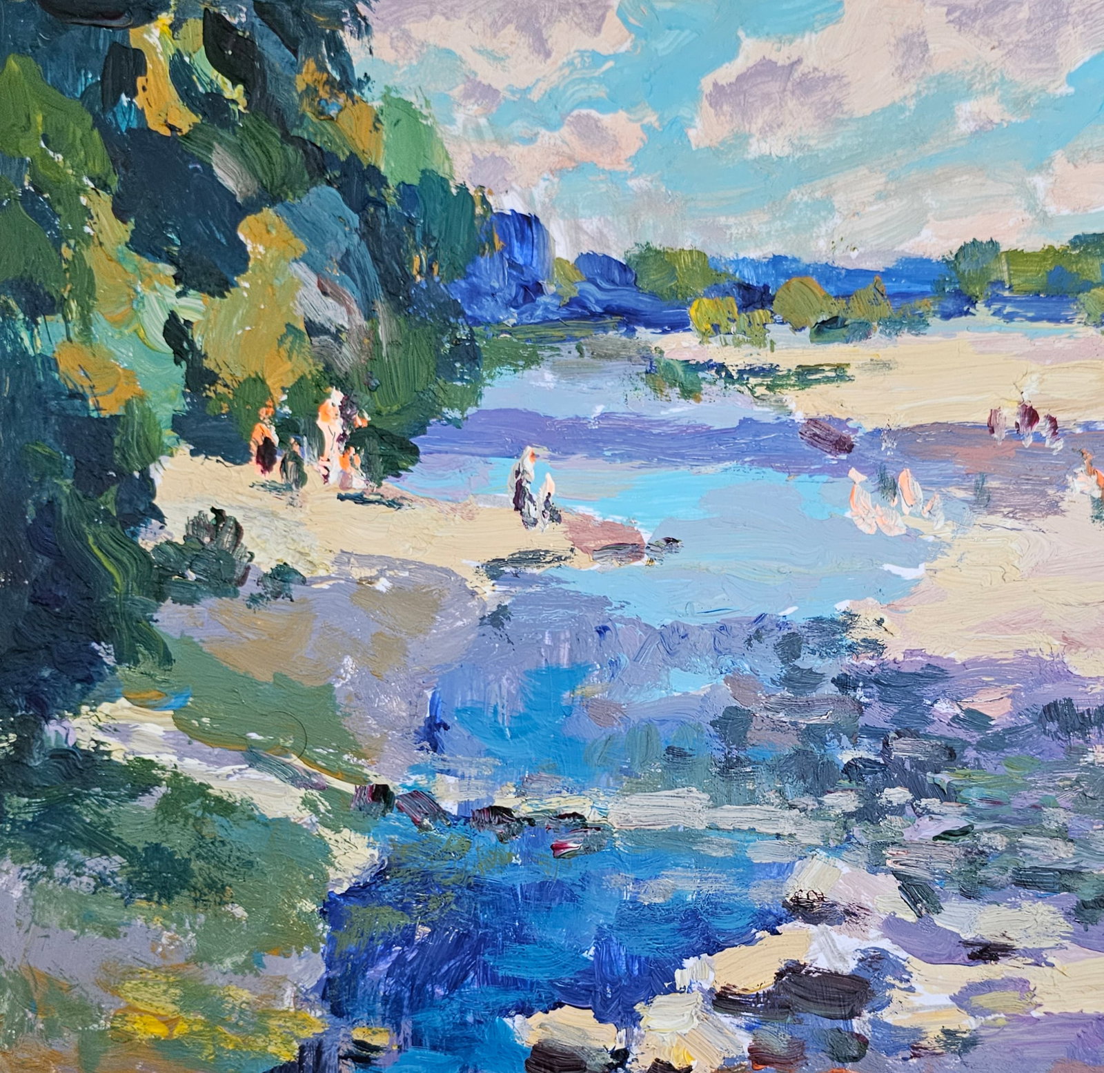 Acrylic painting morning by the river Vyacheslav Petrovich Babac - 4
