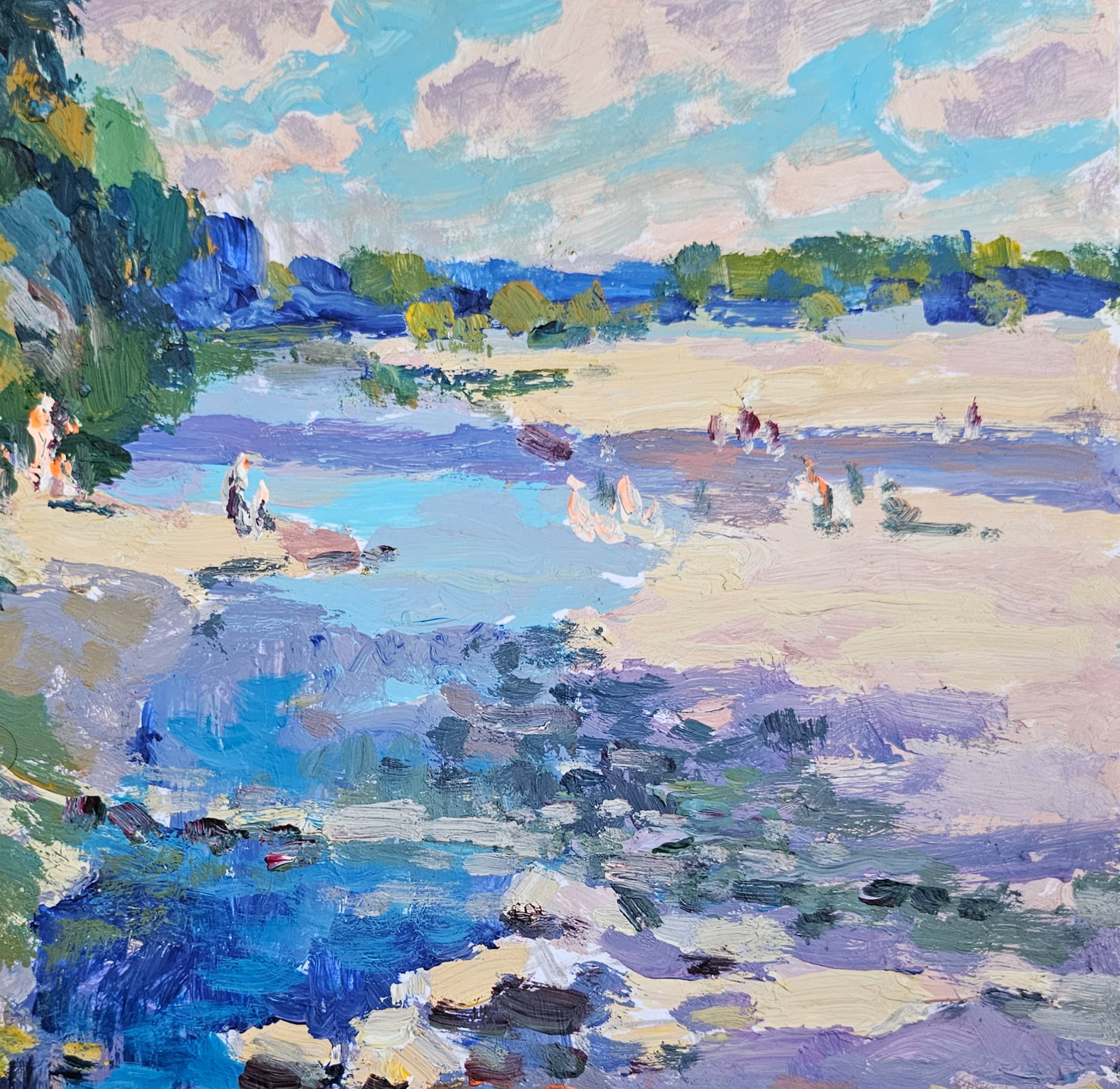 Acrylic painting morning by the river Vyacheslav Petrovich Babac - 5