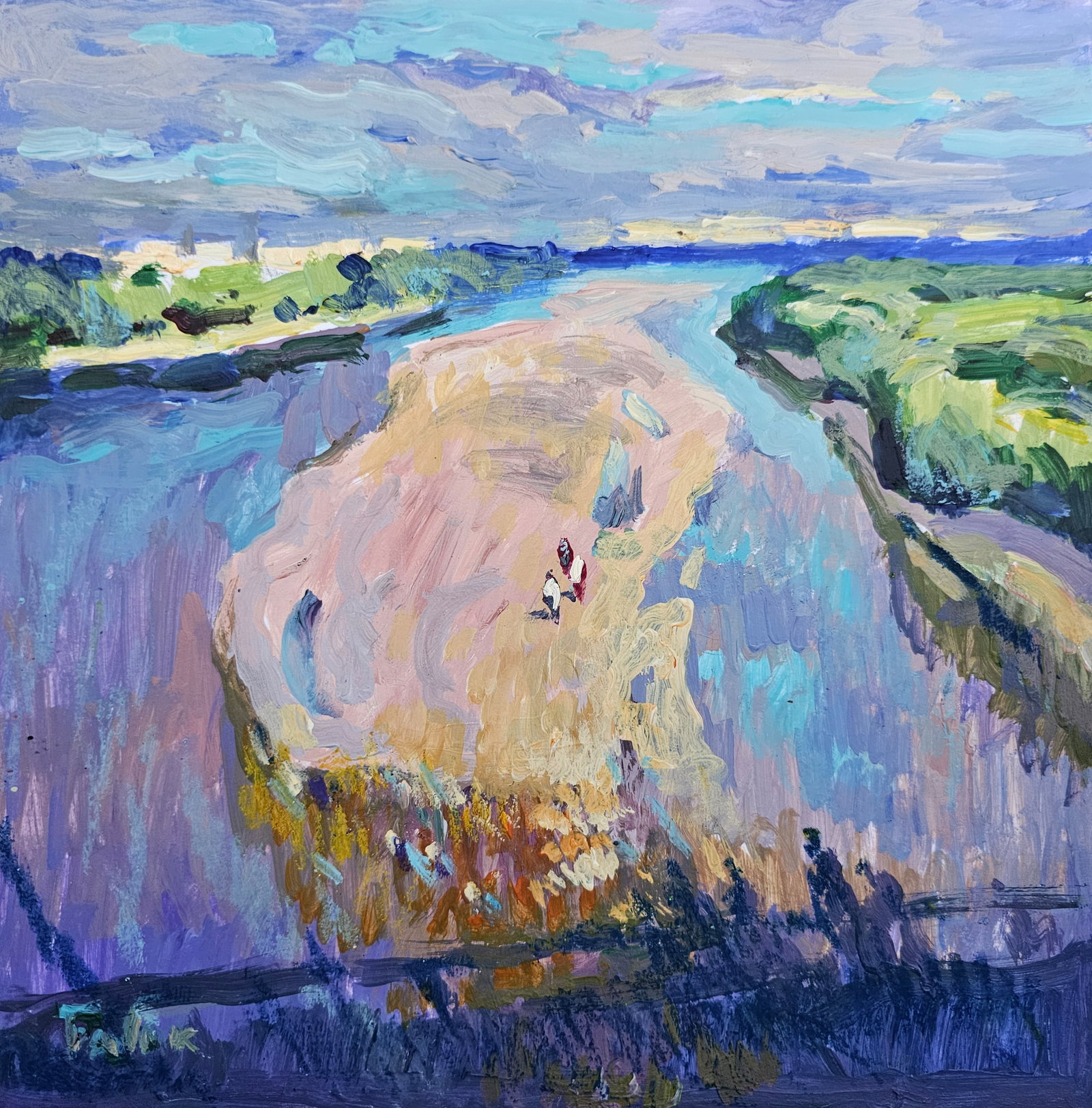 Acrylic painting river landscape Vyacheslav Petrovich Babac: 274BA Painter: Vyacheslav Petrovick Babac S?ze: 26x26 cm/ 10.23x10.23 inches Components: Acrylic, cardboard Original painting from our collection ERA: 2024 About the artist: Born on August 24, 1946