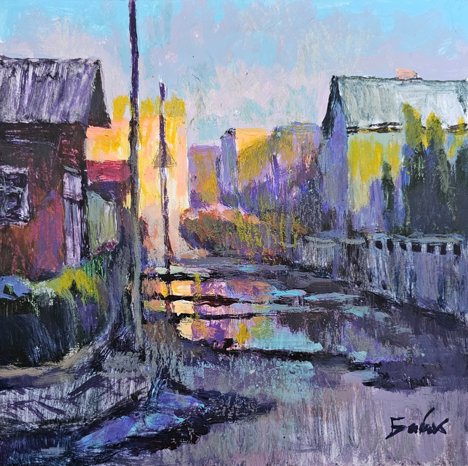Acrylic painting After the rain Vyacheslav Petrovich Babac: 278BA Painter: Vyacheslav Petrovick Babac S?ze: 26x26 cm/ 10.23x10.23 inches Components: Acrylic, cardboard Original painting from our collection ERA: 2024 About the artist: Born on August 24, 1946 to