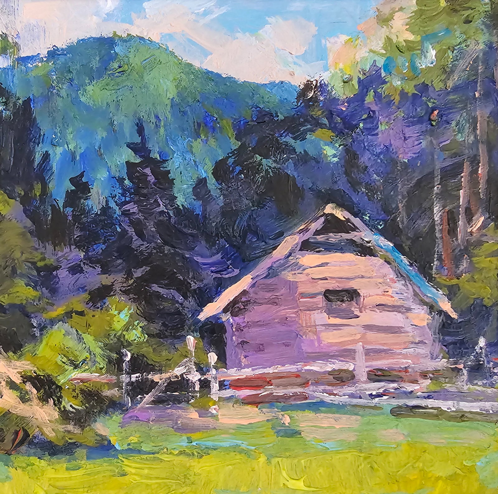 Acrylic painting carpathian cabin Vyacheslav Petrovich Babac - 4