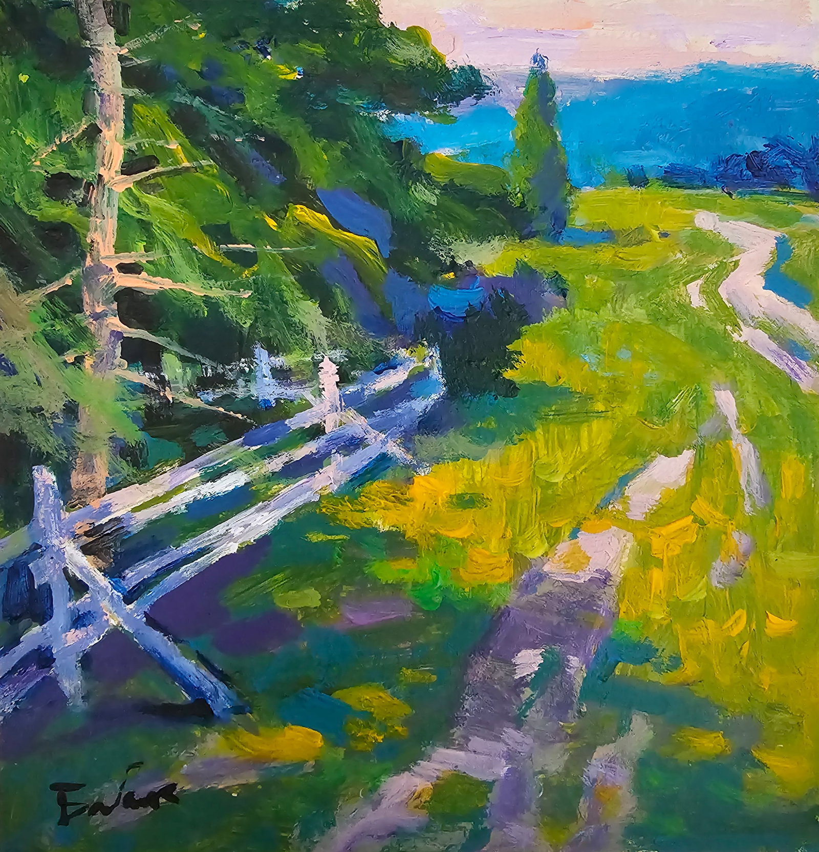 Acrylic painting the road to the hills Vyacheslav Petrovich Babac: 297BA Painter: Vyacheslav Petrovick Babac S?ze: 21x20 cm/ 8.26x7.87 inches Components: Acrylic, cardboard Original painting from our collection ERA: 2024 About the artist: Born on August 24, 1946 to t