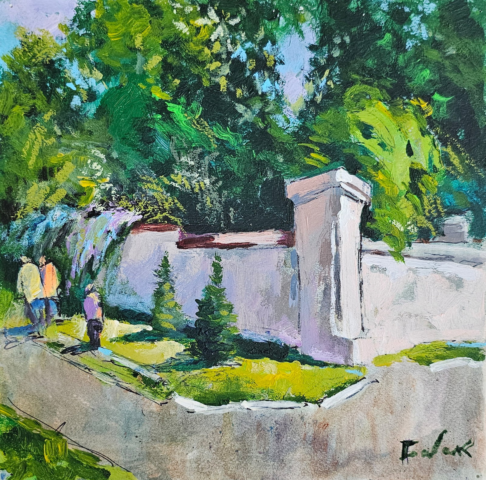 Acrylic painting the fence of the Potocki castle Vyacheslav Petrovich Babac: 300BA Painter: Vyacheslav Petrovick Babac S?ze: 25x25 cm/ 9.84x9.84 inches Components: Acrylic, cardboard Original painting from our collection ERA: 2024 About the artist: Born on August 24, 1946 to t