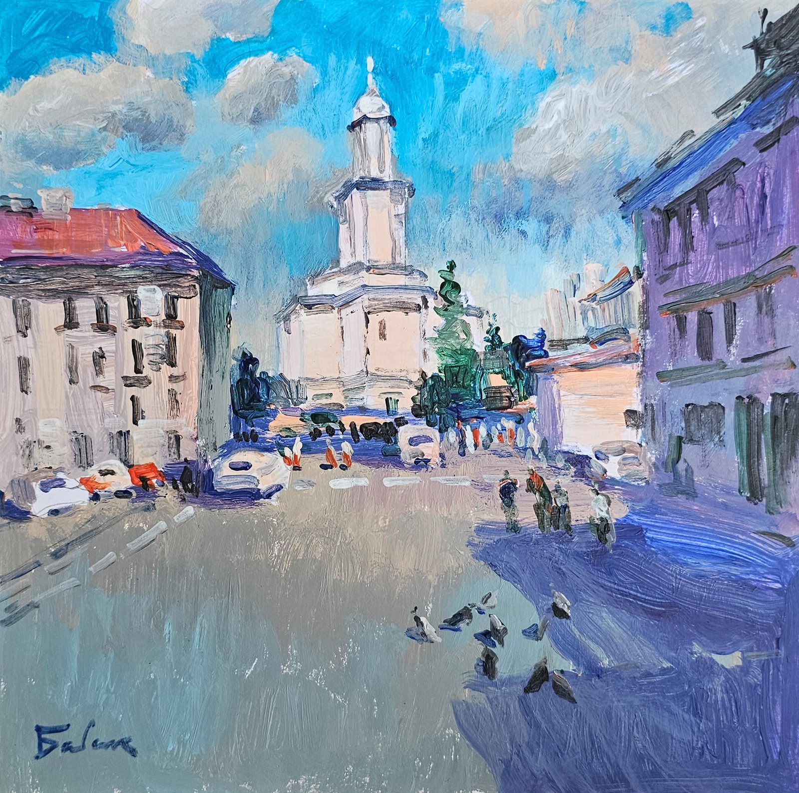 Acrylic painting Ivano-Frankivsk town hall Vyacheslav Petrovich Babac: 302BA Painter: Vyacheslav Petrovick Babac S?ze: 25x25 cm/ 9.84x9.84 inches Components: Acrylic, cardboard Original painting from our collection ERA: 2024 About the artist: Born on August 24, 1946 to t