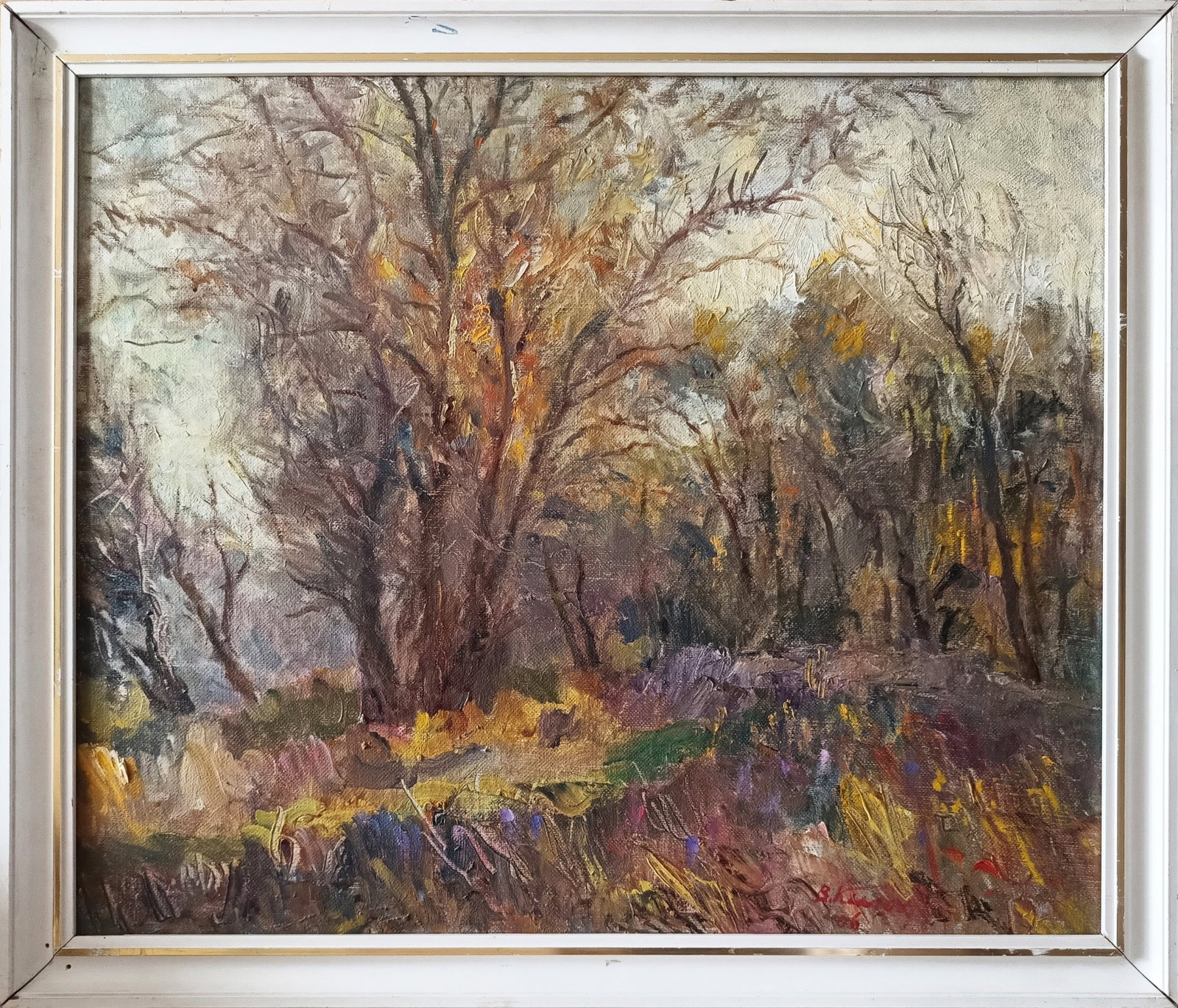 Oil painting Autumn by honored painter Ukrainian Vasyl K.: 04Kv Painter: Vasyl K. S?ze: 61x72.3 cm/ 24.01x28.46 inches Components: oil, canvas Original painting CONDITION: exellent ERA: 2006 ARTIST: Vasyl Honored Artist of Ukraine, he worked in the field of e