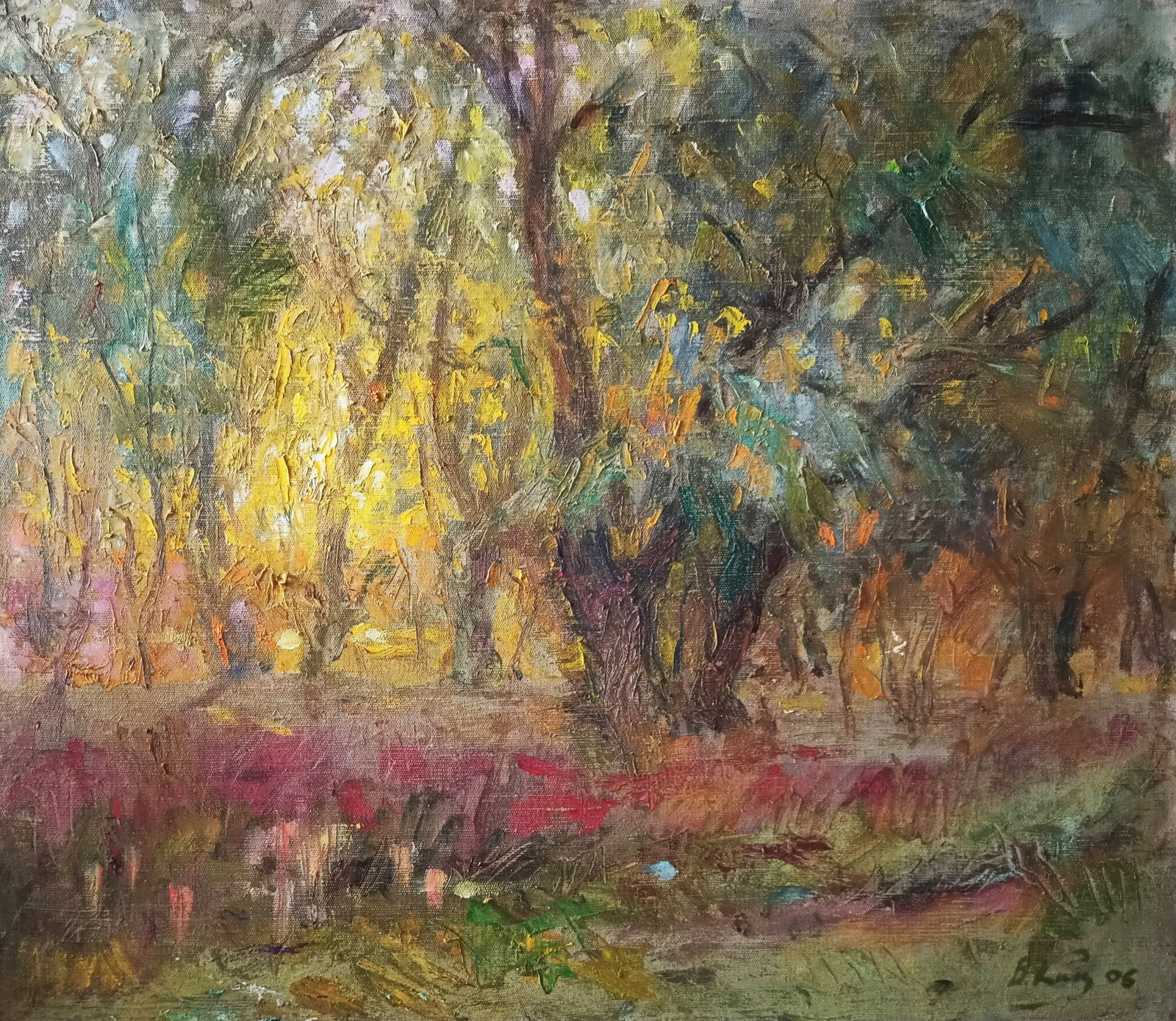 Oil painting Dusk by honored painter Ukrainian Vasyl K.: 09Kv Painter: Vasyl K. S?ze: 61x72 cm/ 24.01x28.34 inches Components: oil, canvas Original painting CONDITION: exellent ERA: 2006 ARTIST: Vasyl Honored Artist of Ukraine, he worked in the field of eas