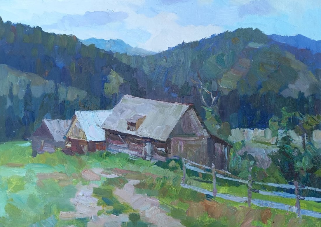 Oil painting Bukovel Alex Ditriev: 163AD Painter: Alex Ditriev S?ze: 70x50 cm/ 27.6x19.7 inches Components: oil, canvas Original painting from our collection ERA: Short information: Alex was born on May 10, 1977 in the city of Nikolaev