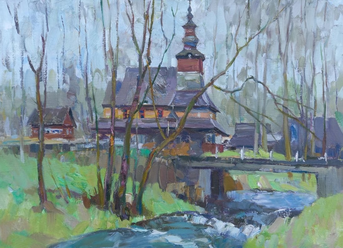 Oil painting Old church Alex Ditriev: 165AD Painter: Alex Ditriev S?ze: 75x55 cm/ 29.5x21.7 inches Components: oil, canvas Original painting from our collection ERA: Short information: Alex was born on May 10, 1977 in the city of