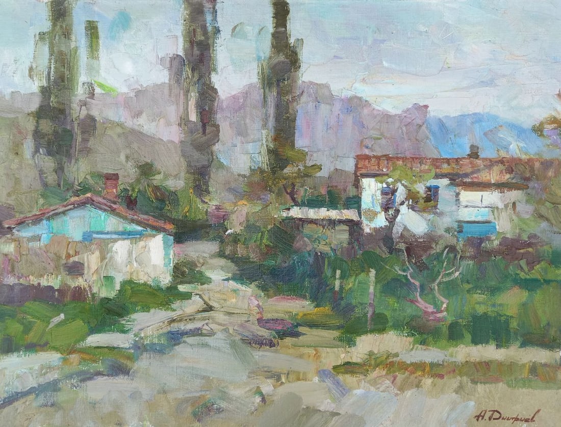 Oil painting Old street Alex Ditriev: 173AD Painter: Alex Ditriev S?ze: 75x55 cm/ 29.5x21.7 inches Components: oil, canvas Original painting from our collection ERA: Short information: Alex was born on May 10, 1977 in the city of Nikolaev