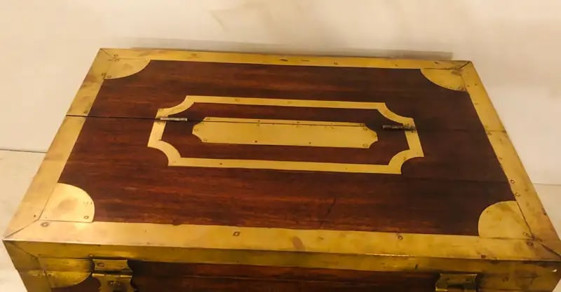19th Century Campaign Vanity Dressing or Jewelry Box with Boule Inlay - 8