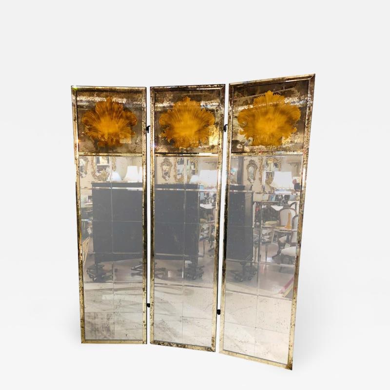 Pair of Art Deco Fashioned Three-Panel Mirrored Room Dividers or Folding Screens - 2