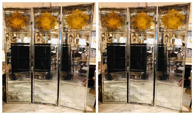 Pair of Art Deco Fashioned Three-Panel Mirrored Room Dividers or Folding Screens - 3