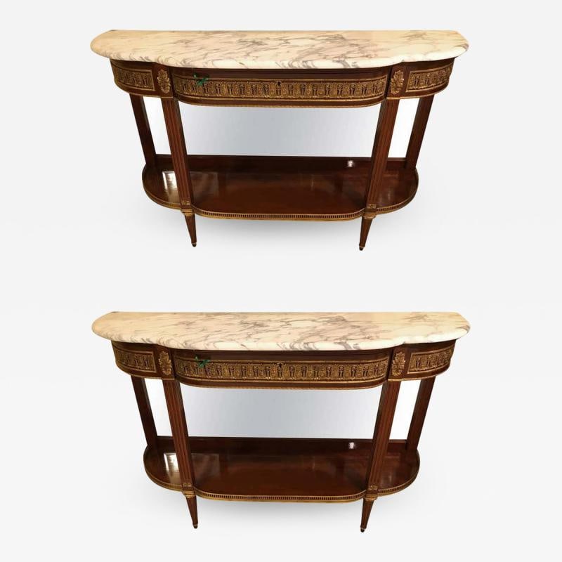 Pair of Jansen Style Marble-Top Bronze Mounted Consoles - 2