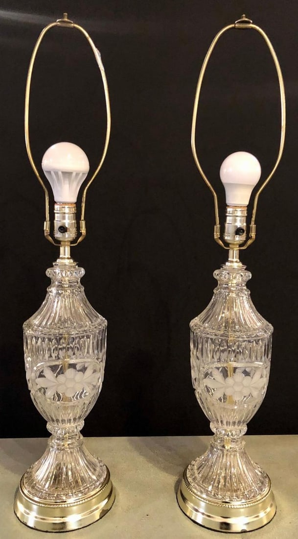 Pair of Cut Glass Lamps Having an Urn Form - 2