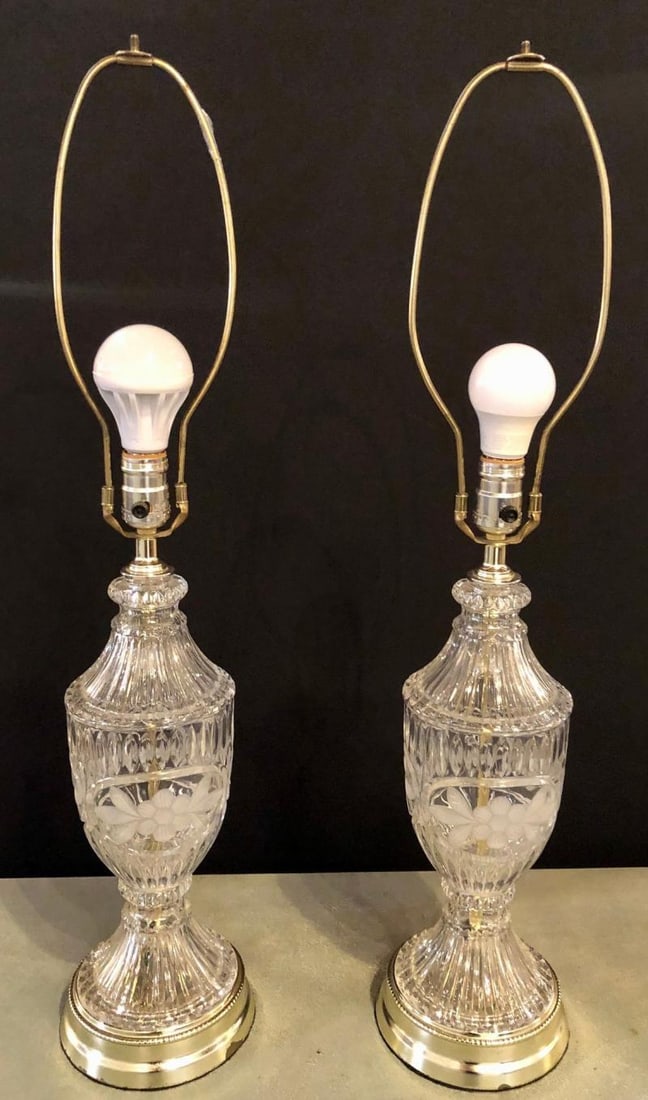 Pair of Cut Glass Lamps Having an Urn Form - 4