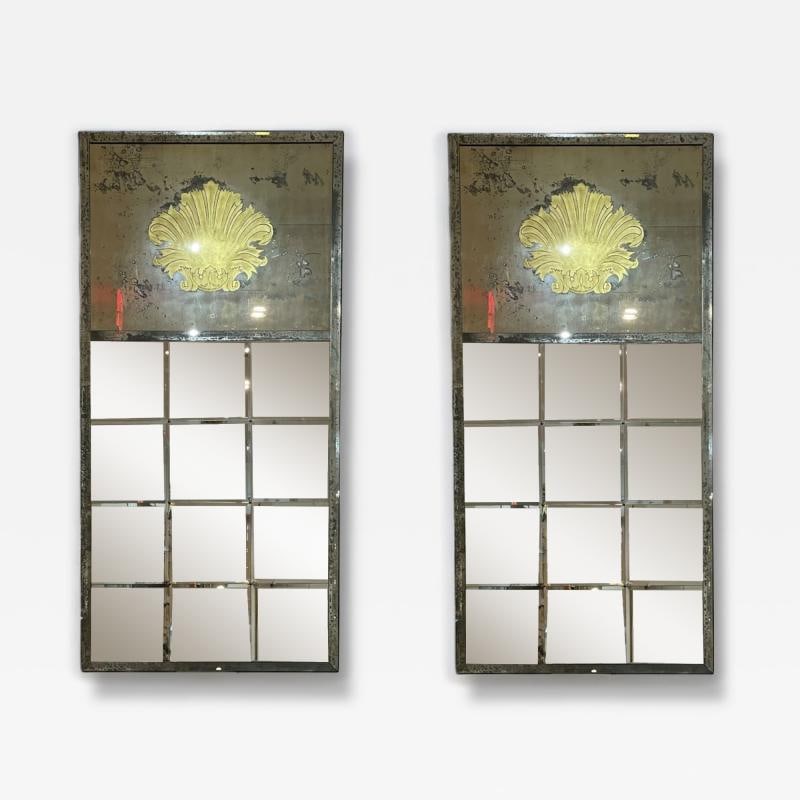 Art Deco Style, Eglomise Glass, Beveled Mirror, Monumental Wall Mirrors, 1960s (1 of 10)