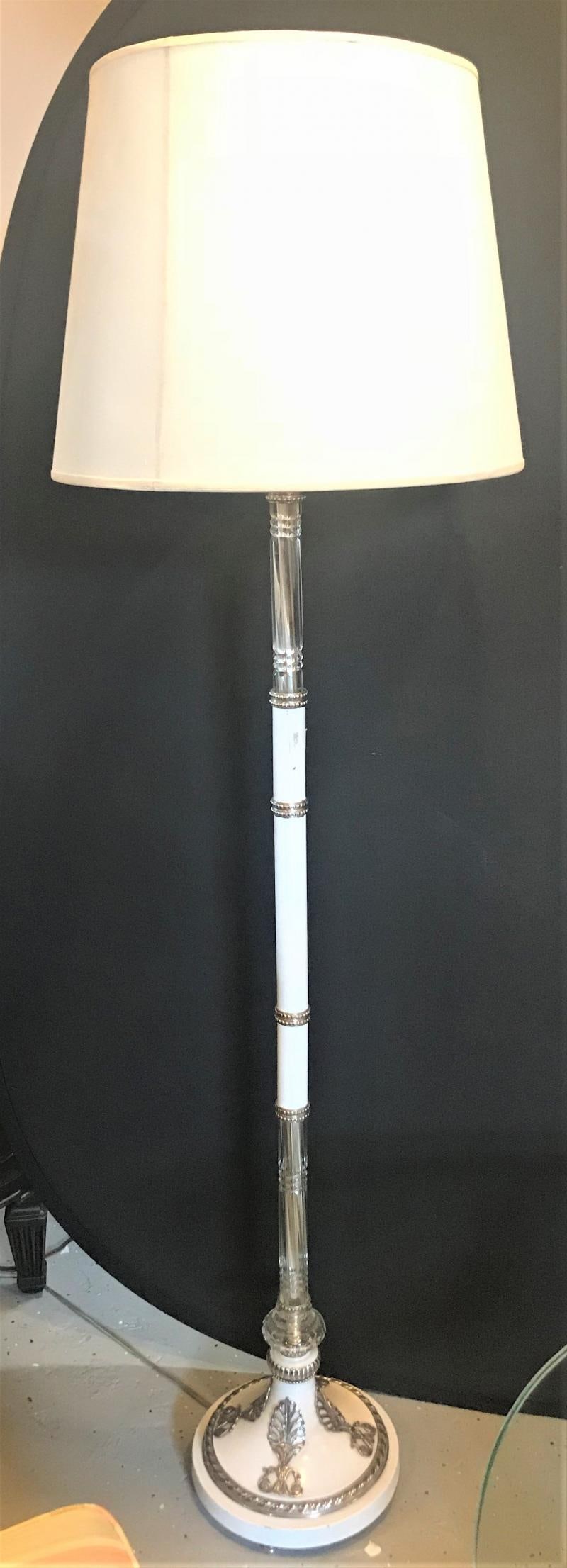 Hollywood Regency Style White Marble Glass and Silver Plate Floor Standing Lamp - 4