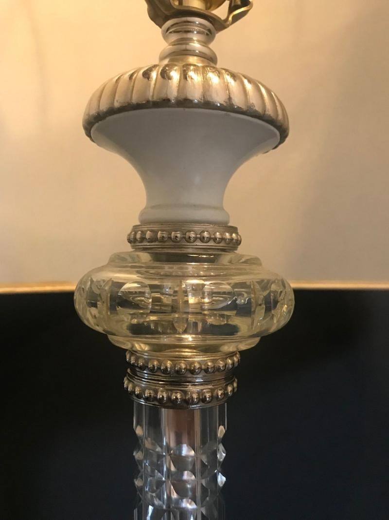 Hollywood Regency Style White Marble Glass and Silver Plate Floor Standing Lamp - 7