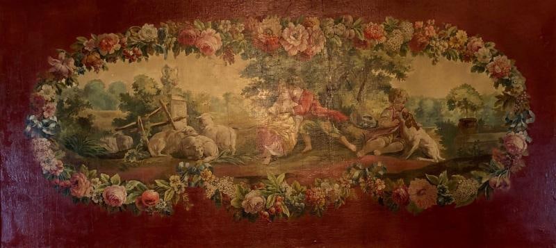 A monumental French oil on canvas 19th-20th century lovers in the field. (1 of 13)