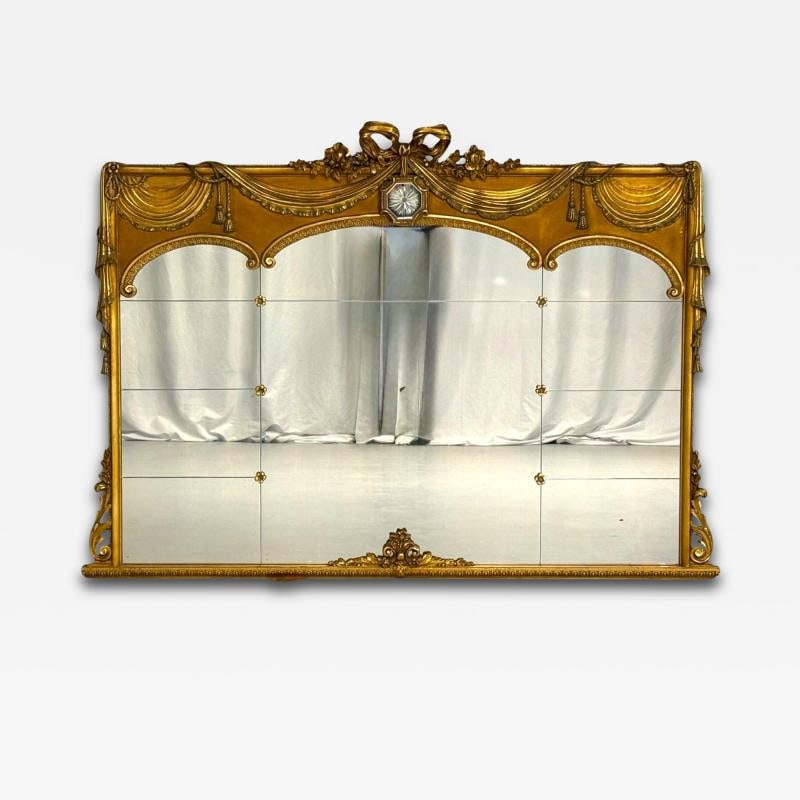 Adam Style, Giltwood, Drapery Motif, Over the Mantle Wall Mirror, Italy, 1920s (1 of 11)