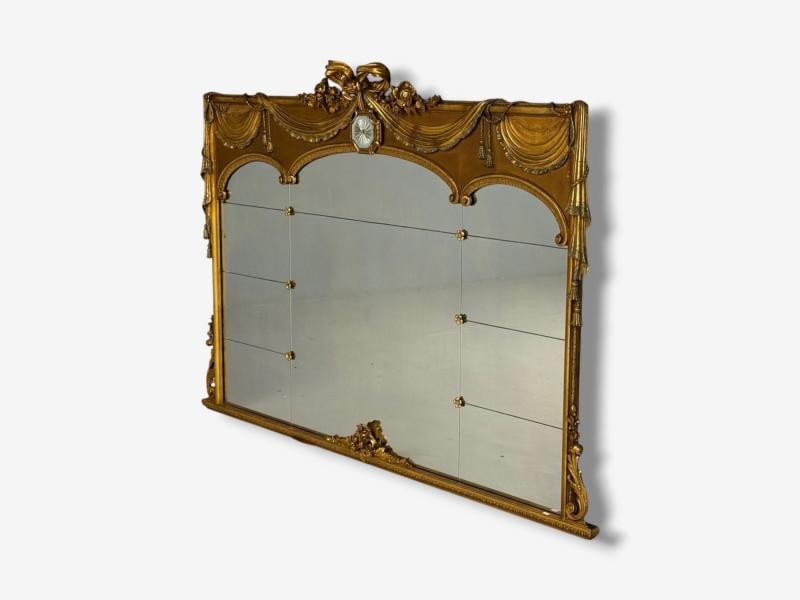 Adam Style, Giltwood, Drapery Motif, Over the Mantle Wall Mirror, Italy, 1920s - 3