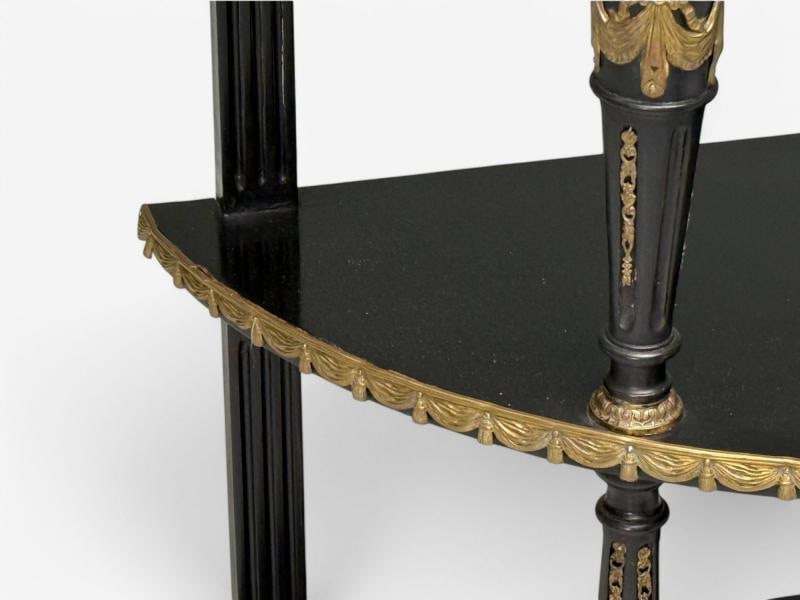 Hollywood Regency, Ebony Painted Wood, Onyx, Demilune Console Tables, 1930s - 10
