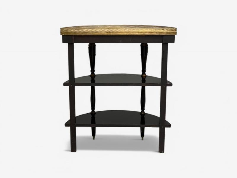 Hollywood Regency, Ebony Painted Wood, Onyx, Demilune Console Tables, 1930s - 11