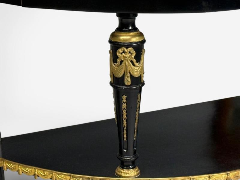 Hollywood Regency, Ebony Painted Wood, Onyx, Demilune Console Tables, 1930s - 6
