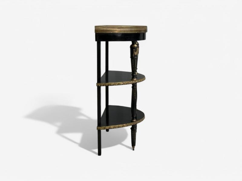 Hollywood Regency, Ebony Painted Wood, Onyx, Demilune Console Tables, 1930s - 7