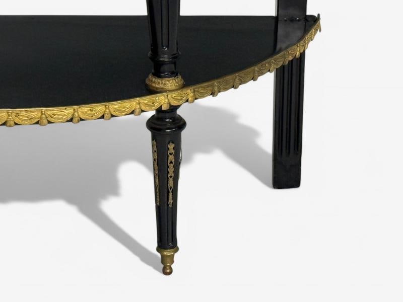 Hollywood Regency, Ebony Painted Wood, Onyx, Demilune Console Tables, 1930s - 9