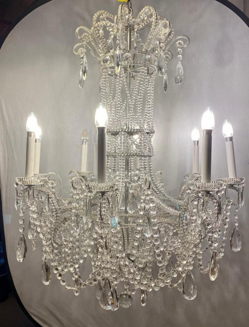 Silver Leaf Iron Chandelier with fine Crystal Bead and Pendant Decoration - 12