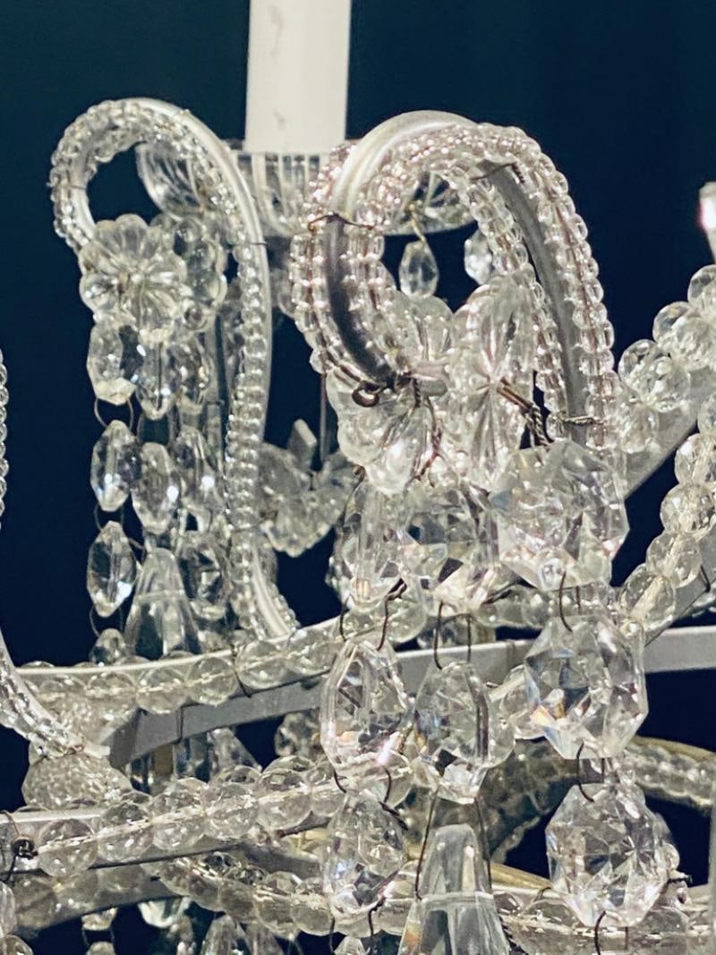 Silver Leaf Iron Chandelier with fine Crystal Bead and Pendant Decoration - 3
